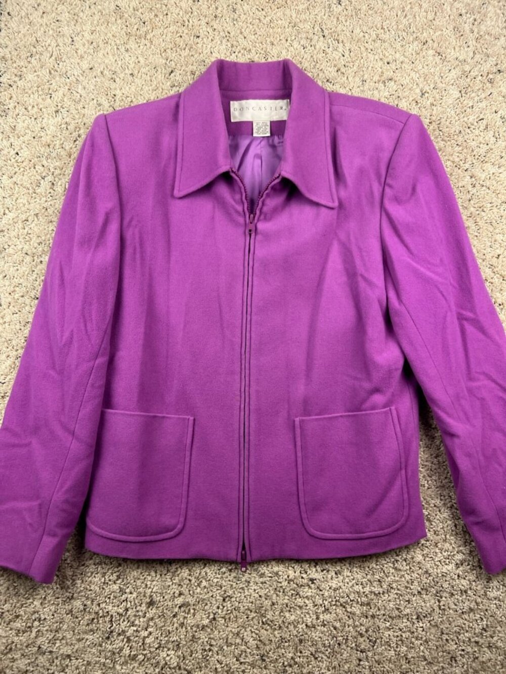 Doncaster Cashmere Wool Jacket Purple Full Zip Vintage Lined Business Size 12